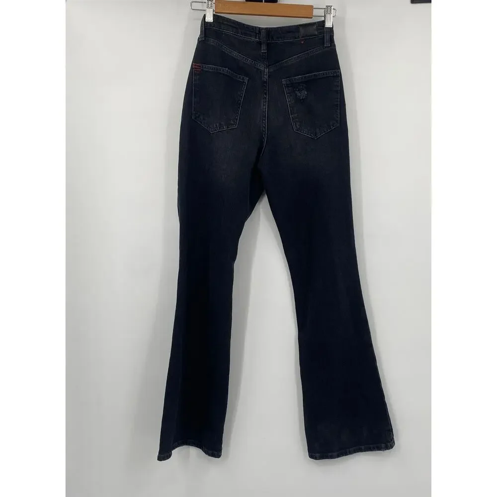 Urban Outfitters BDG Jeans Stretch High Rise Flare Leg Distressed Denim Black 26